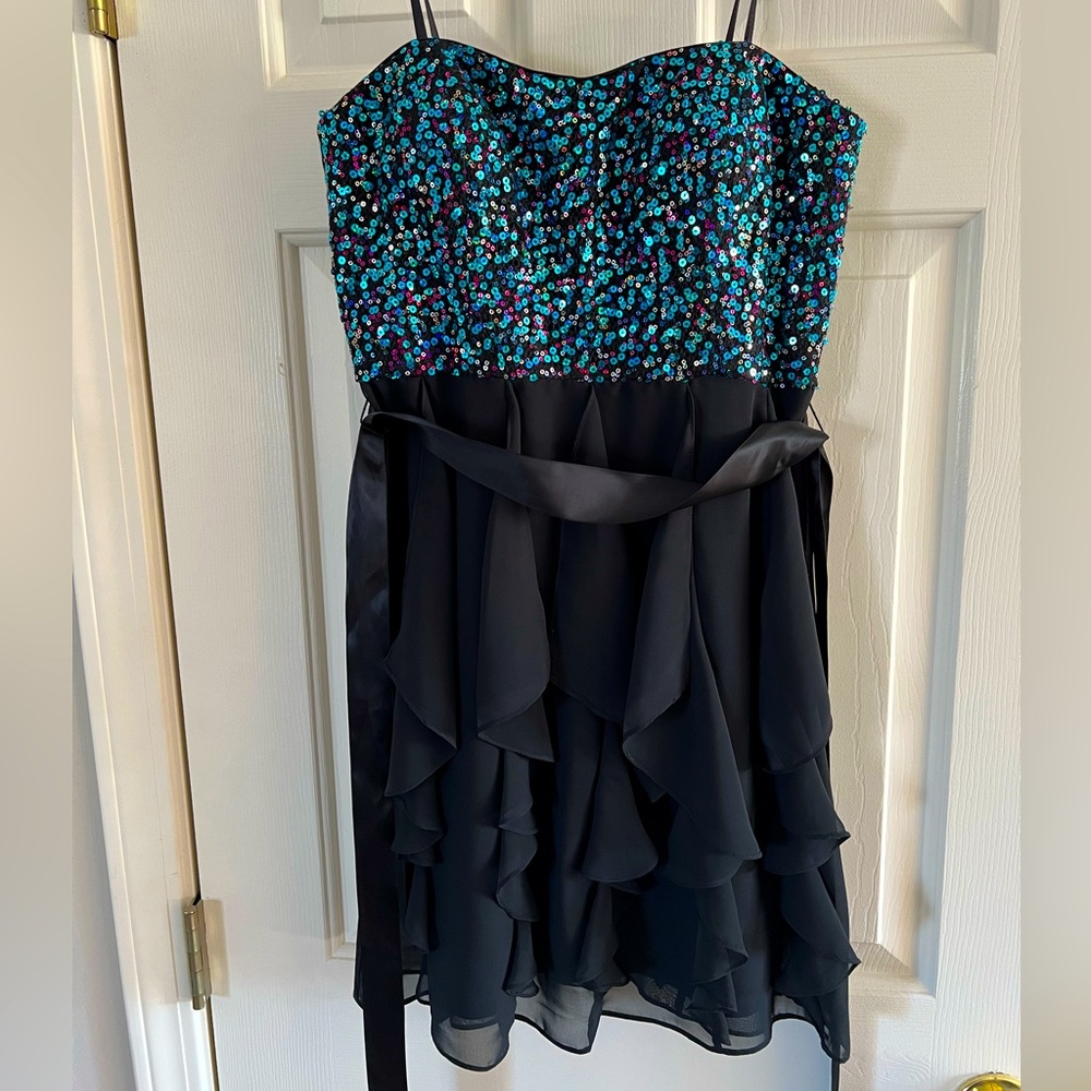Multi color mini dress with sequin top